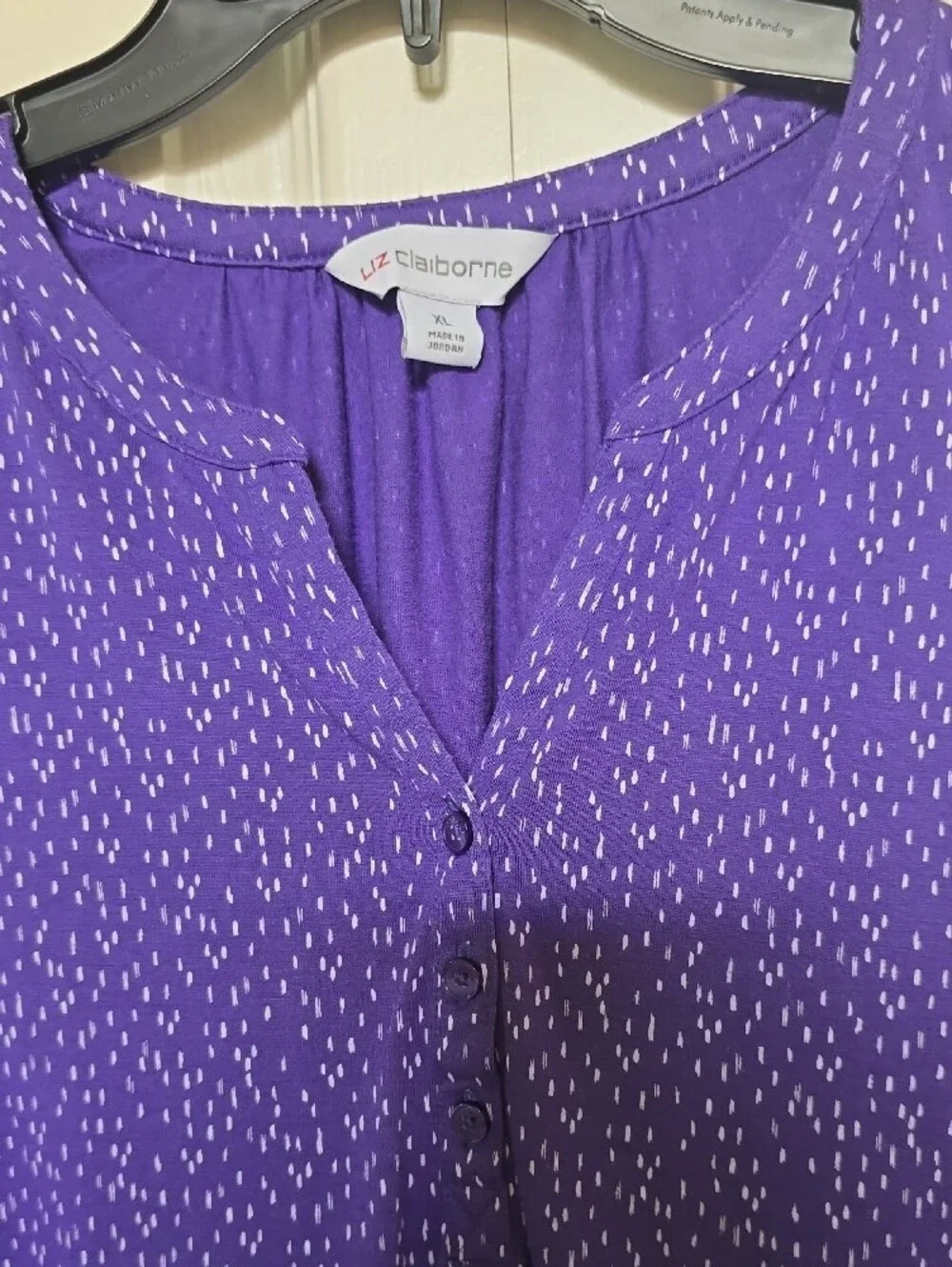Liz Claiborne Purple Sleeveless Henley with White Dot Pattern - Picture 2 of 4